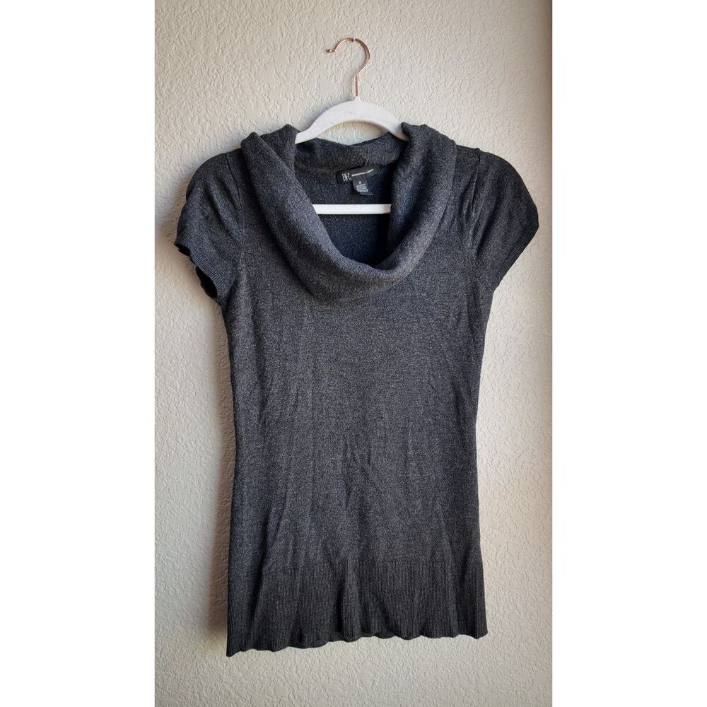 INC International Concepts Cowl Neck Sweater Women's Small Charcoal Gray Stretch